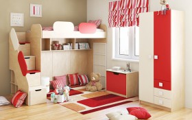Детская комната Бэрри (Бежевый/Красный/корпус Клен) в Юрге - yurga.katalogmebeli.com | фото