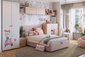 Комплект детской мебели Алина К2 Дуб мария/белый/нежно-розовый велюр в Юрге - yurga.katalogmebeli.com | фото