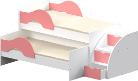 Кровать детская Матрешка выкатная с лестницей  Белый/Розовый в Юрге - yurga.katalogmebeli.com | фото