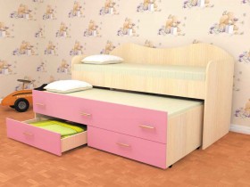 Кровать детская Нимфа двухместная 2.0 Дуб молочный/Розовый в Юрге - yurga.katalogmebeli.com | фото