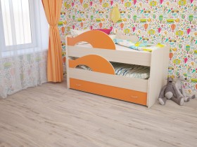 Кровать детская Радуга 1600 Млечный дуб/Оранжевый в Юрге - yurga.katalogmebeli.com | фото