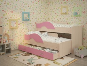 Кровать детская Радуга 1600 Млечный дуб/Розовый в Юрге - yurga.katalogmebeli.com | фото