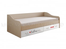 Кровать Girl Вега 0,9 м (Дуб беленый/Белый глянец/фотопечать) в Юрге - yurga.katalogmebeli.com | фото