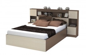 Кровать с прикроватным блоком КР 552 Спальня Basya (шимо темный/шимо светлый) в Юрге - yurga.katalogmebeli.com | фото