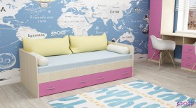 Кровать с выкатными ящиками Дуб Молочный/Розовый в Юрге - yurga.katalogmebeli.com | фото