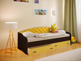 Кровать Софа-7 с мягкой спинкой (800х2000) Венге/Желтый в Юрге - yurga.katalogmebeli.com | фото