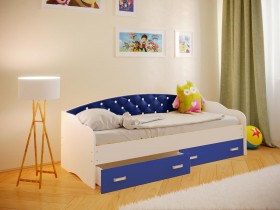Кровать Софа-8 с мягкой спинкой со стразами (900х1900) Белый/Синий в Юрге - yurga.katalogmebeli.com | фото