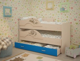 Кровать выкатная Радуга-Сафари детская 1600 Млечный дуб/Голубой в Юрге - yurga.katalogmebeli.com | фото
