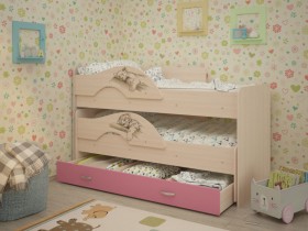 Кровать выкатная Радуга-Сафари детская 1600 Млечный дуб/Розовый в Юрге - yurga.katalogmebeli.com | фото
