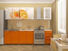 Кухонный гарнитур 1,6м Апельсин (Белый/Оранжевый металлик/Фотопечать апельсин) в Юрге - yurga.katalogmebeli.com | фото