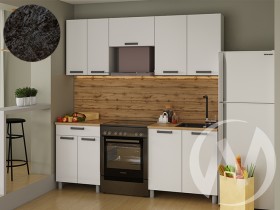 Кухня Кьяра 2.0м с окапом (корпус белый/карбон фарфор) 26мм кастилло темный в Юрге - yurga.katalogmebeli.com | фото