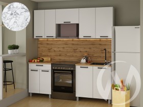 Кухня Кьяра 2.0 м с окапом (белый/карбон сакура, вулкан/26мм/мрамор итальянский) в Юрге - yurga.katalogmebeli.com | фото