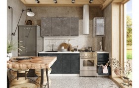 Кухонный гарнитур Нувель 1800мм белый/бетон коричневый/бетон черный в Юрге - yurga.katalogmebeli.com | фото